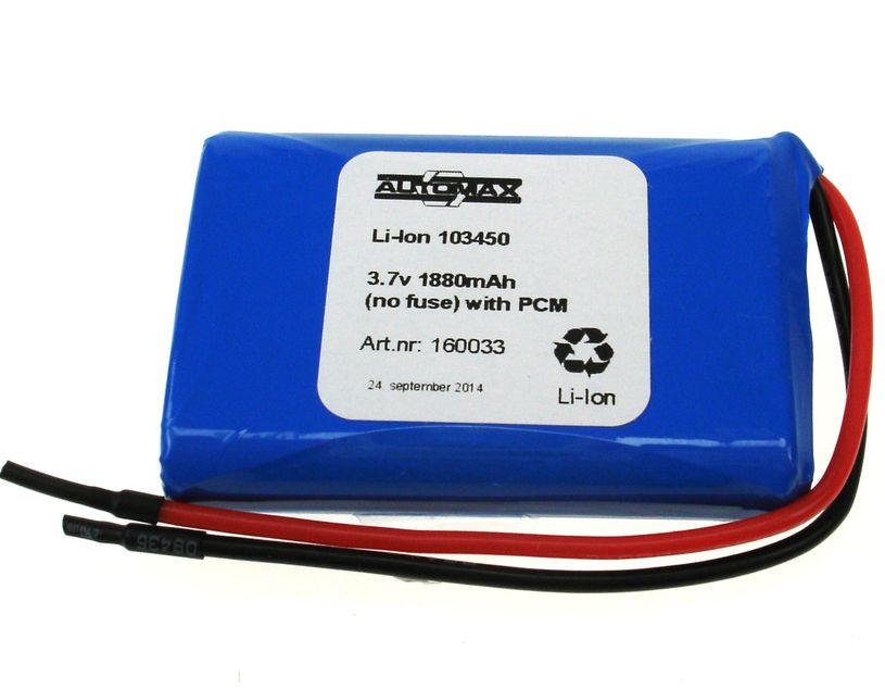 Li-Ion 103450 3.7v 1880mAh(no fuse) with PCM